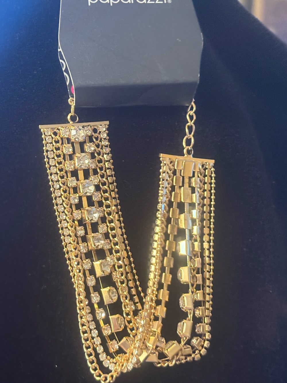 paparazzi Gold Multi-Chain Crystal Accent Necklace